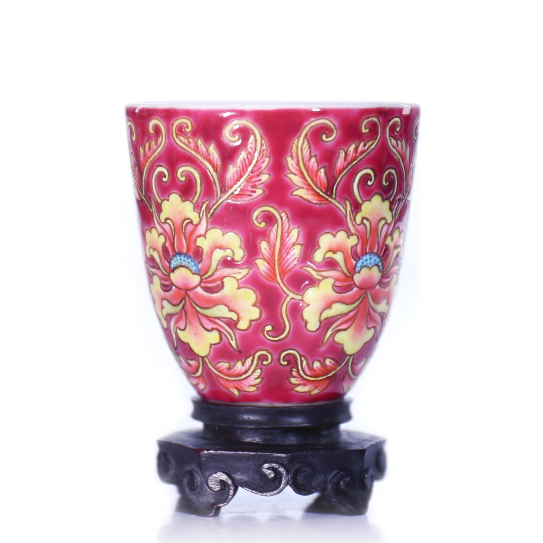 Chinese Enamel Porcelain Cup With Zitan Hardwood Stand (1 of 7)