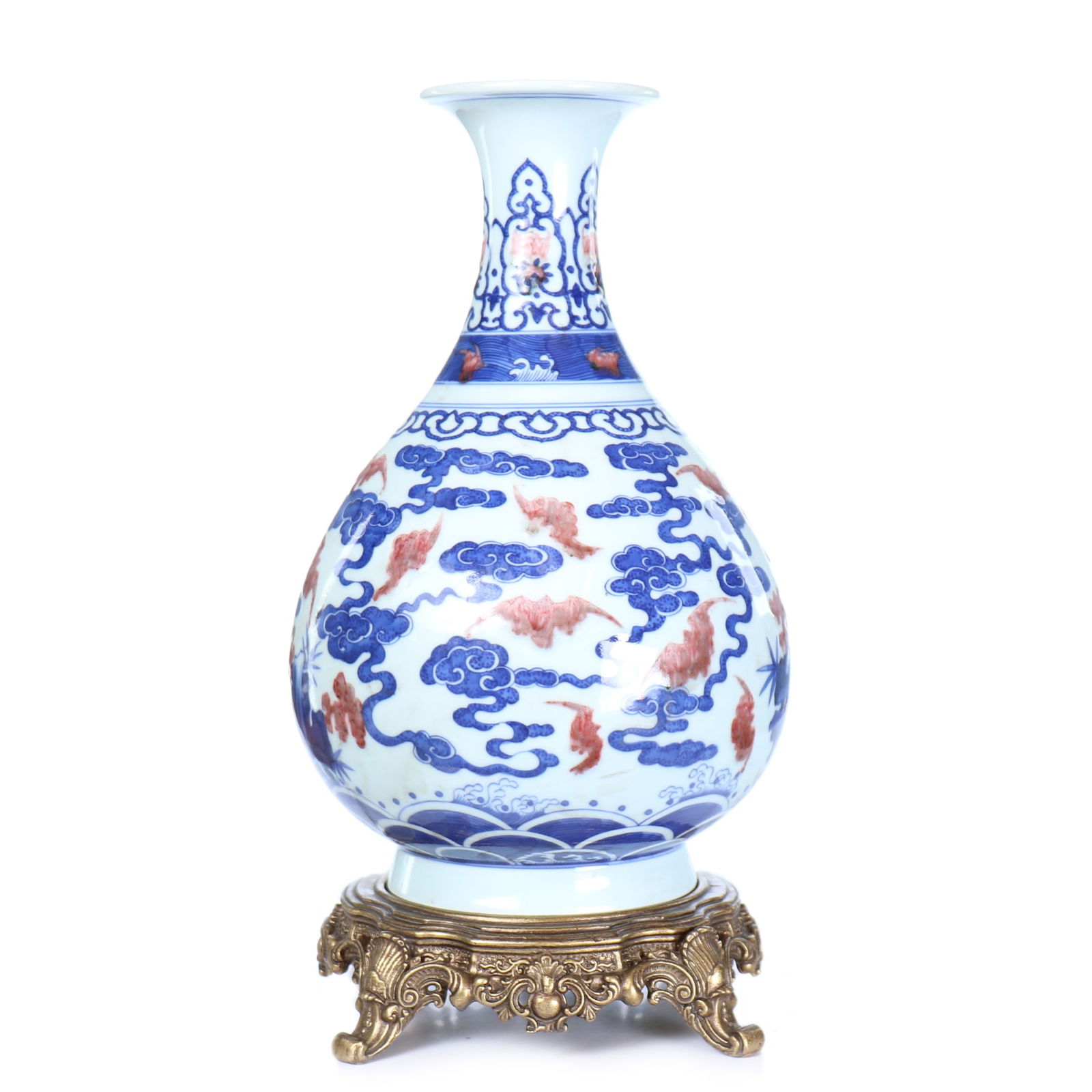 Chinese Copper Red Blue And White Glazed Porcelain 'Yuhuchun' Vase With Stand (1 of 7)