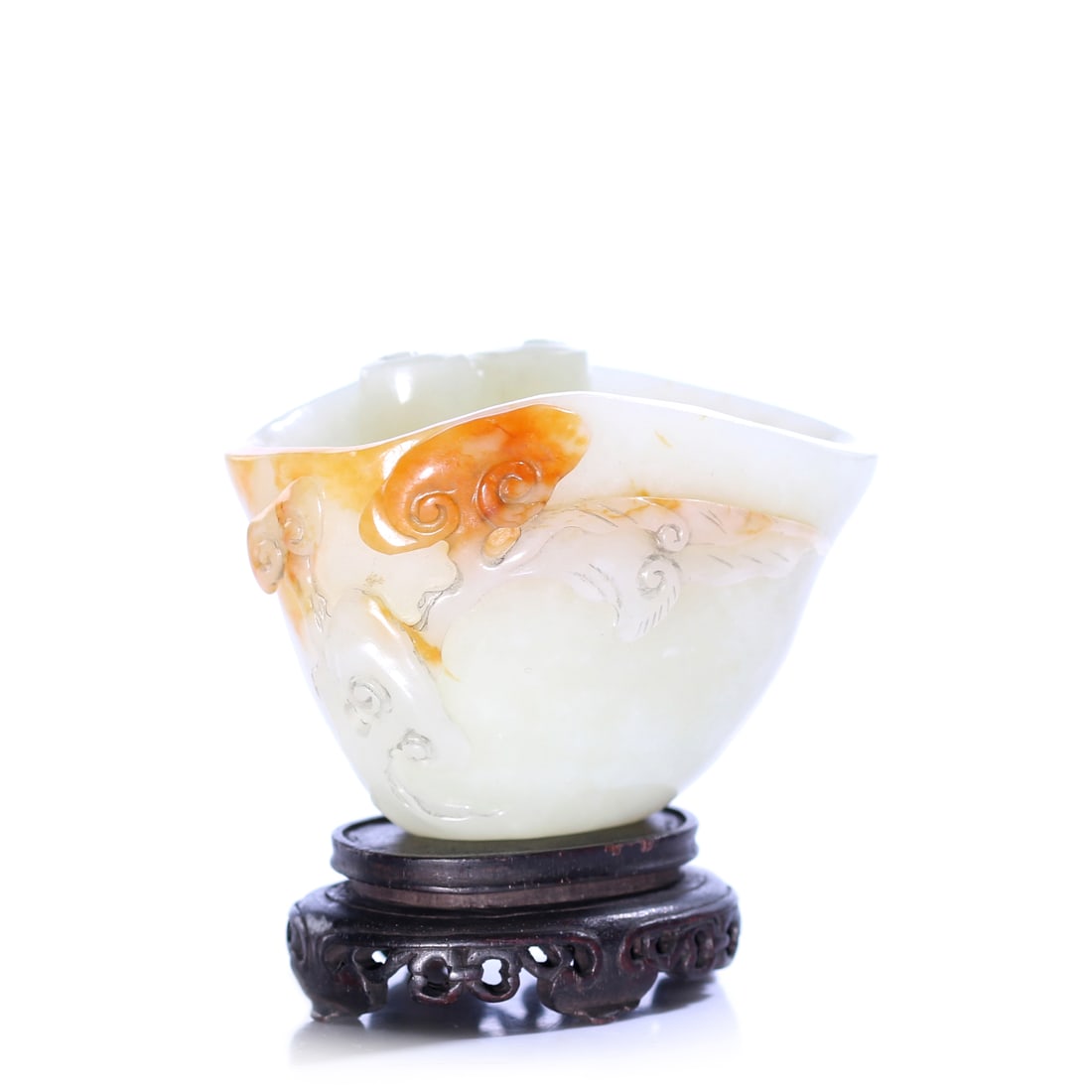 Chinese White Jade Carved Wine Cup With Zitan Hardwood Stand (1 of 9)