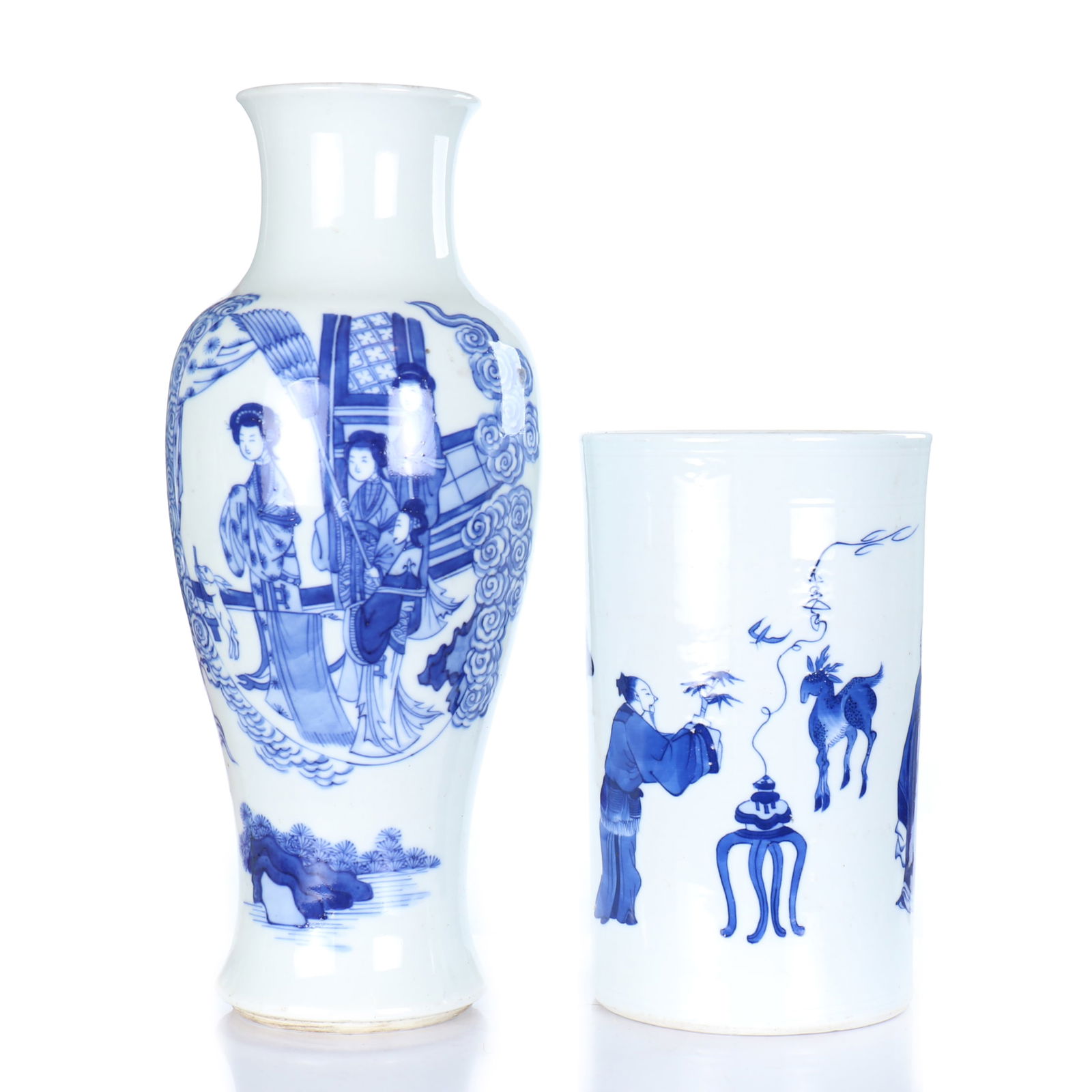 Chinese Blue And White Glazed Porcelain Vase And Brush Pot (1 of 9)