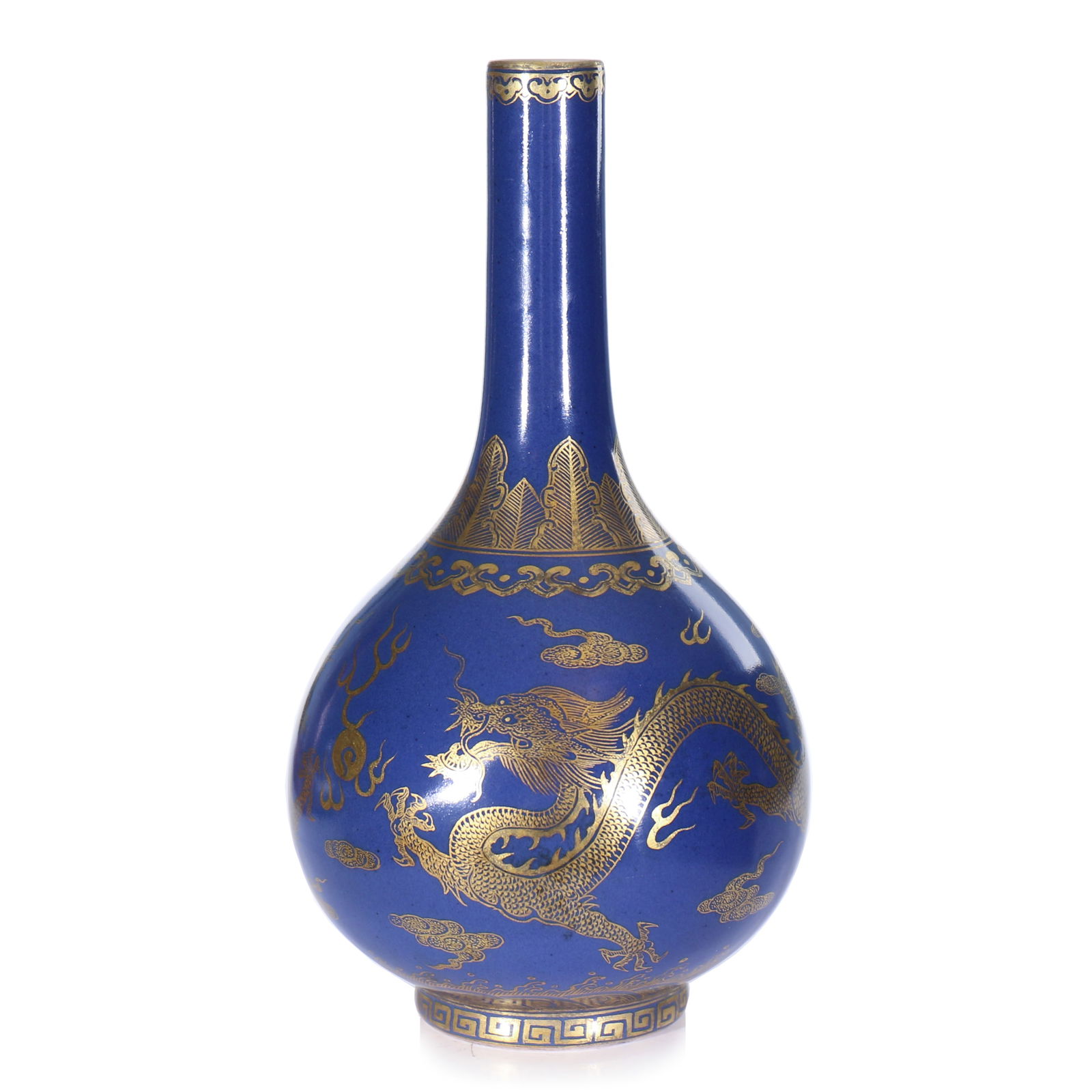 Chinese Gold Painted Blue Glazed Vase (1 of 10)