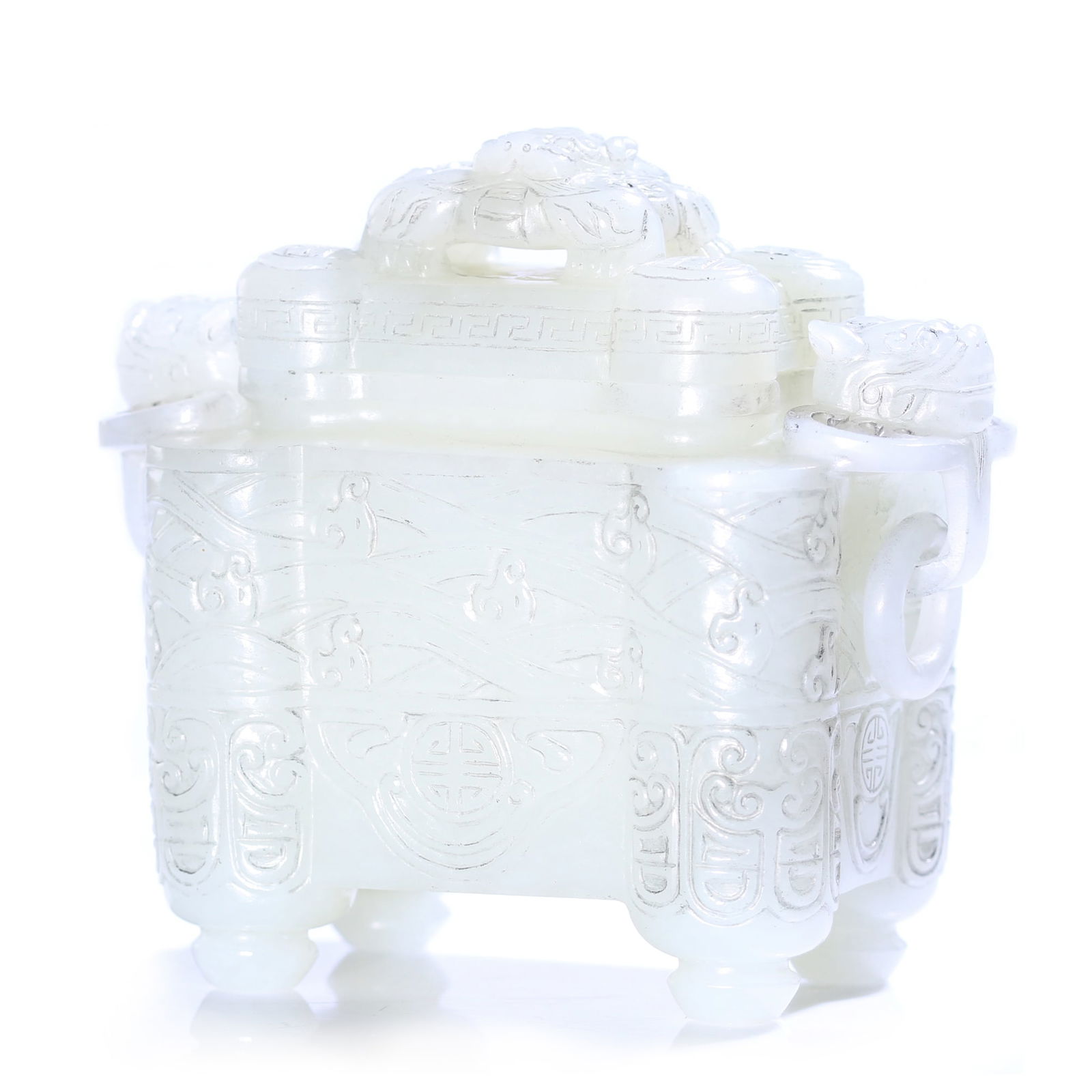 Chinese White Jade Carved Bronze-style Censer (1 of 10)