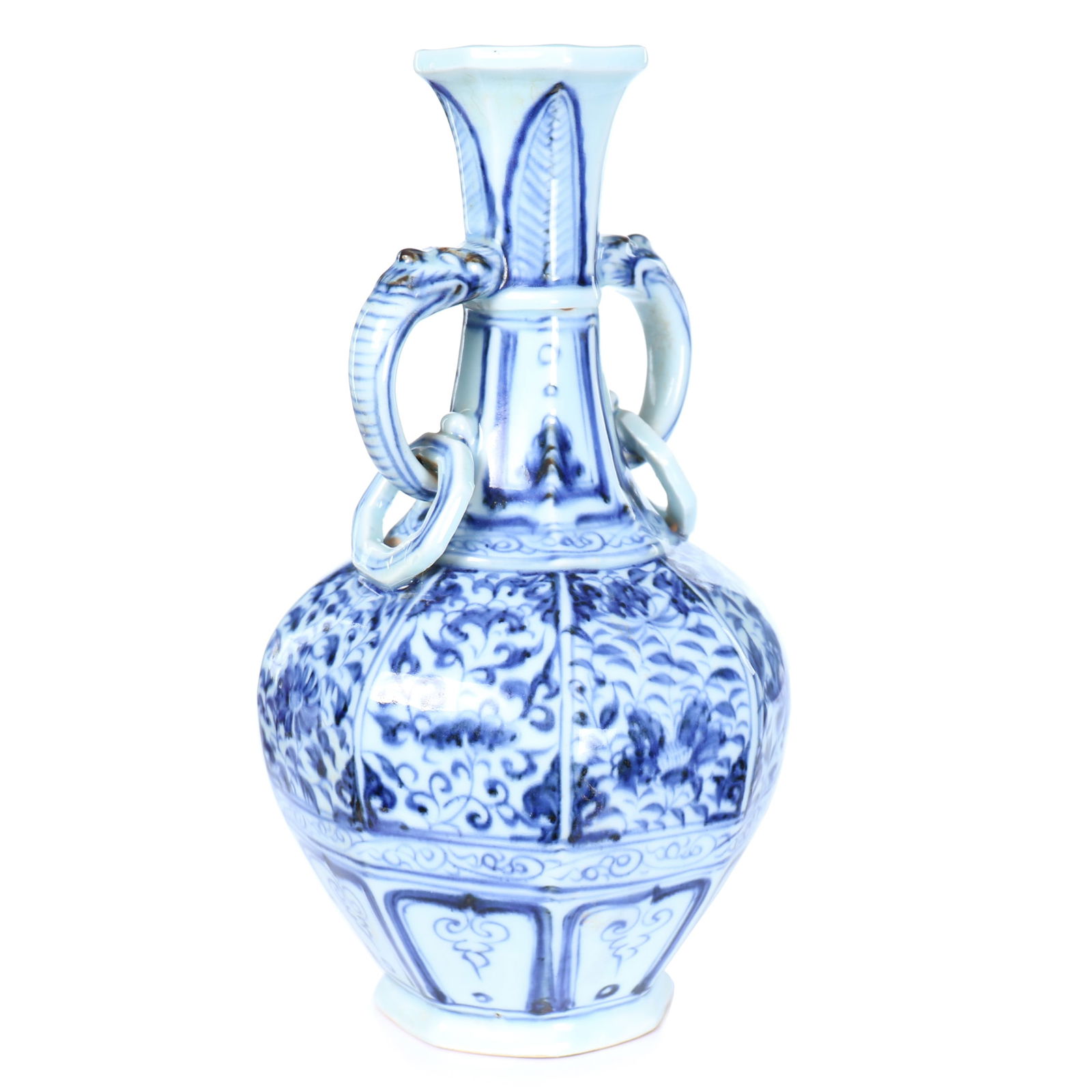 Chinese Blue And White Glazed Porcelain Vase With Beast Handle (1 of 9)
