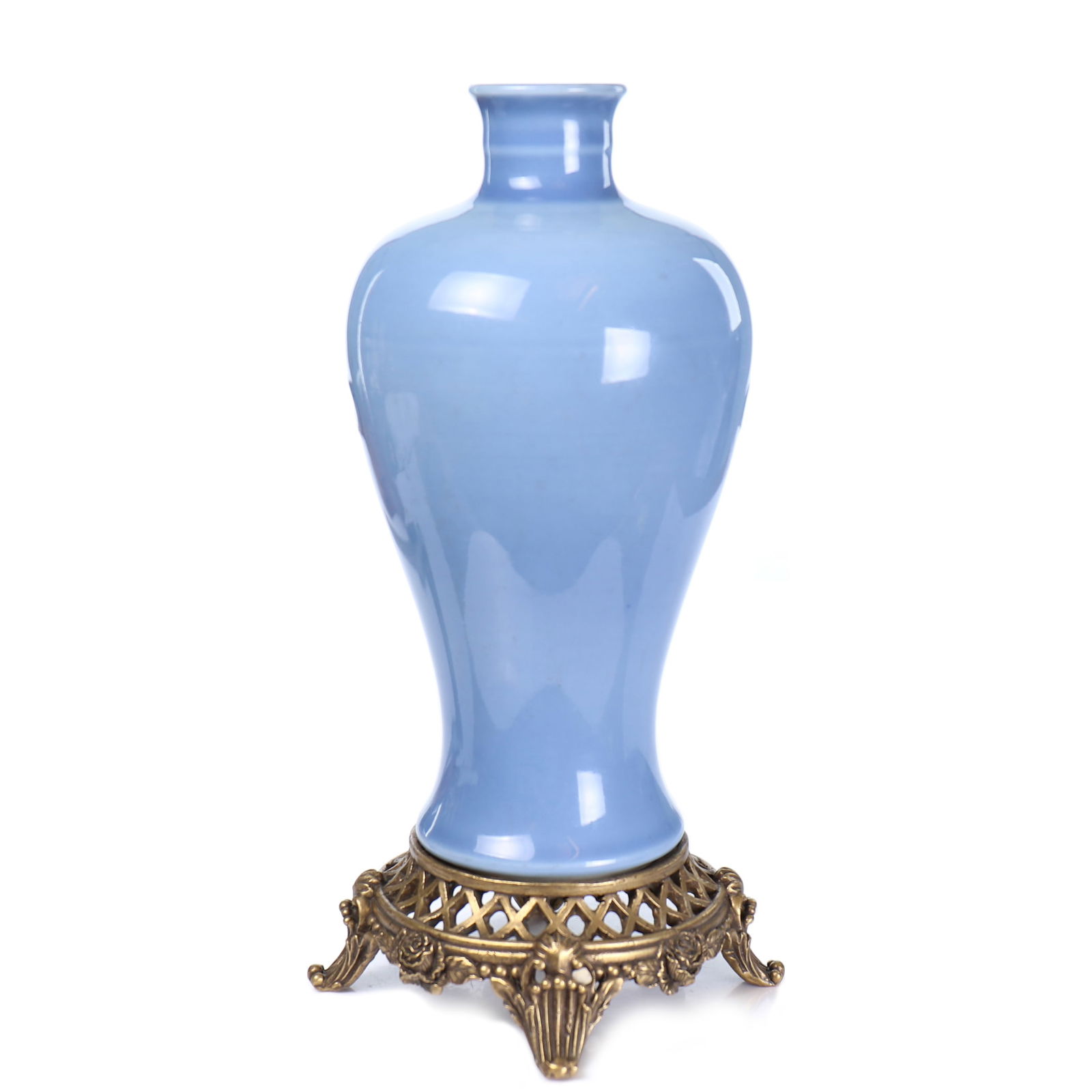 Chinese Sky Blue Glazed Porcelain Vase With Stand (1 of 9)