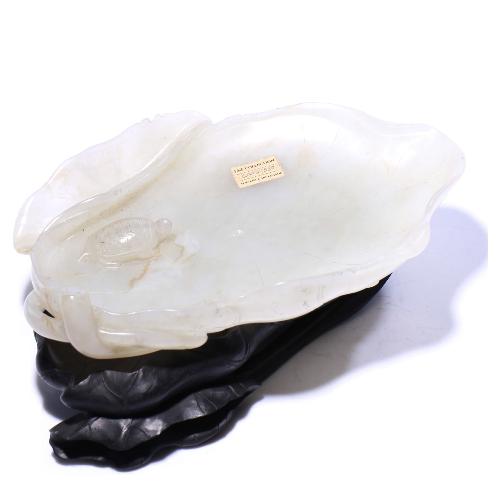 Chinese White Jade Carved Brush Washer With Zitan Hardwood Stand (1 of 11)