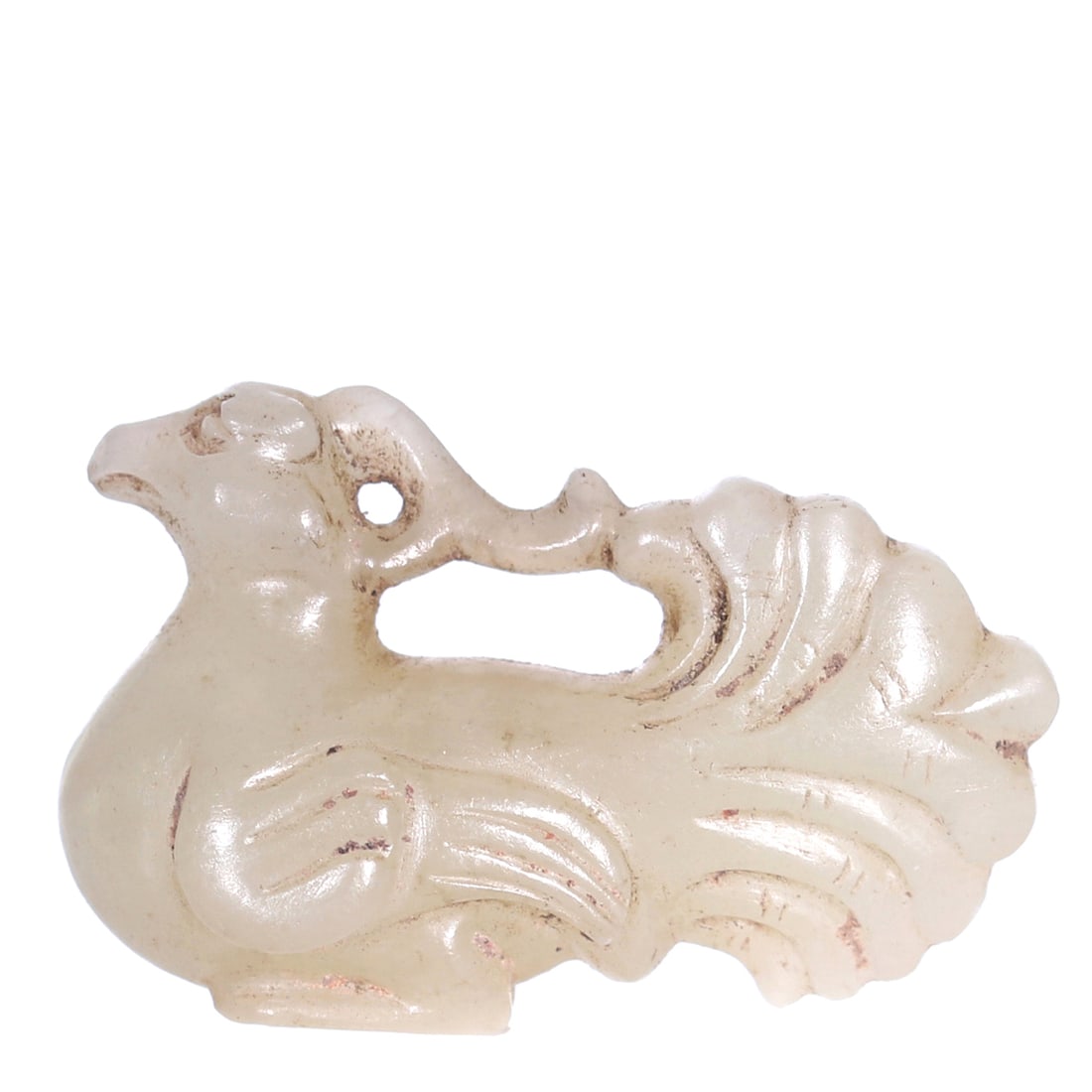 A Chinese White Jade Carved Pendant: 30 x 20 mm