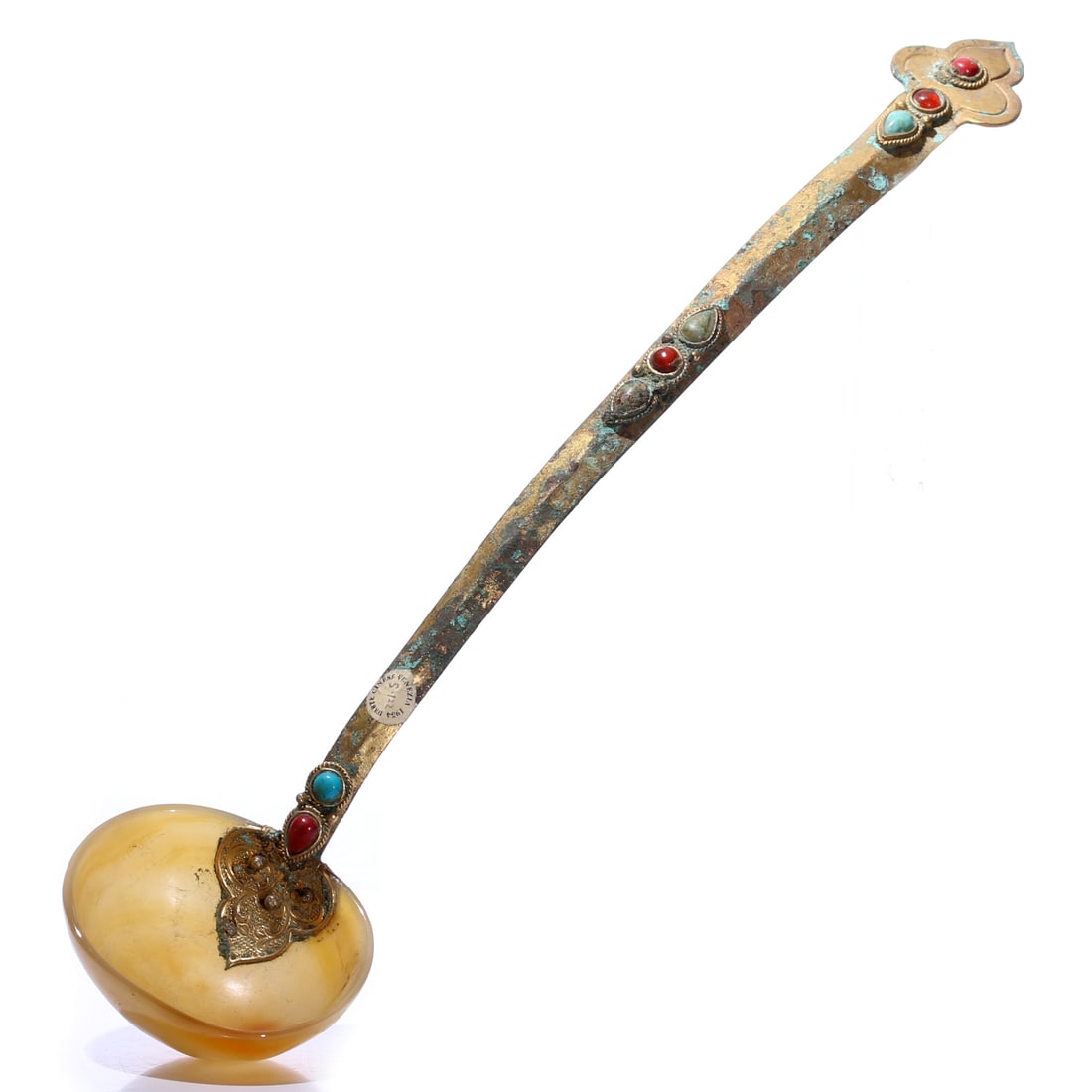 A Chinese Agate Carved Spoon With Long Handle: L 29 cm