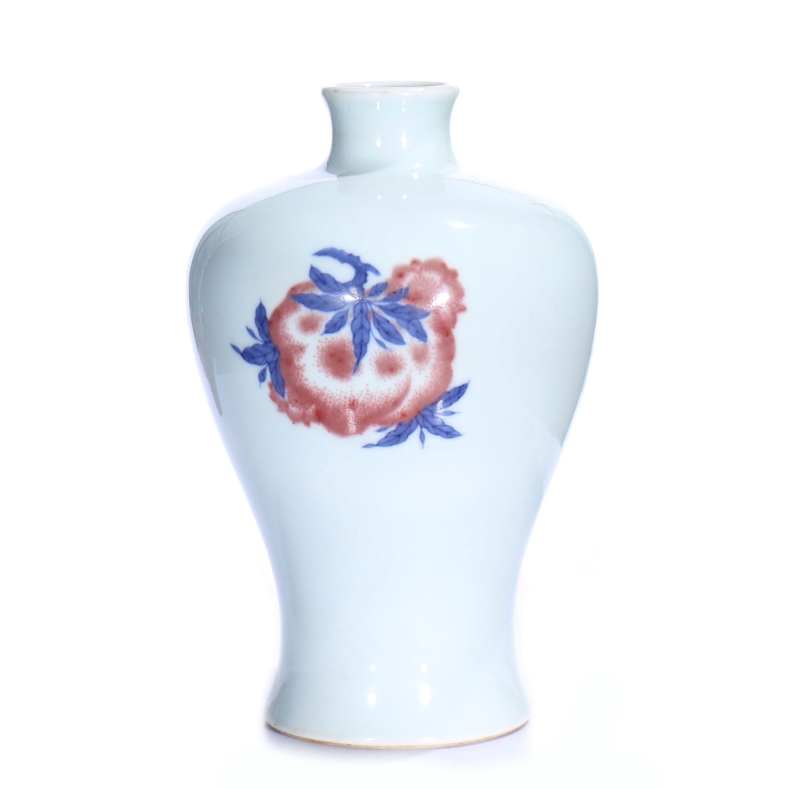 A Chinese Copper Red Blue And White Glazed Porcelain Vase: H 17.5 cm