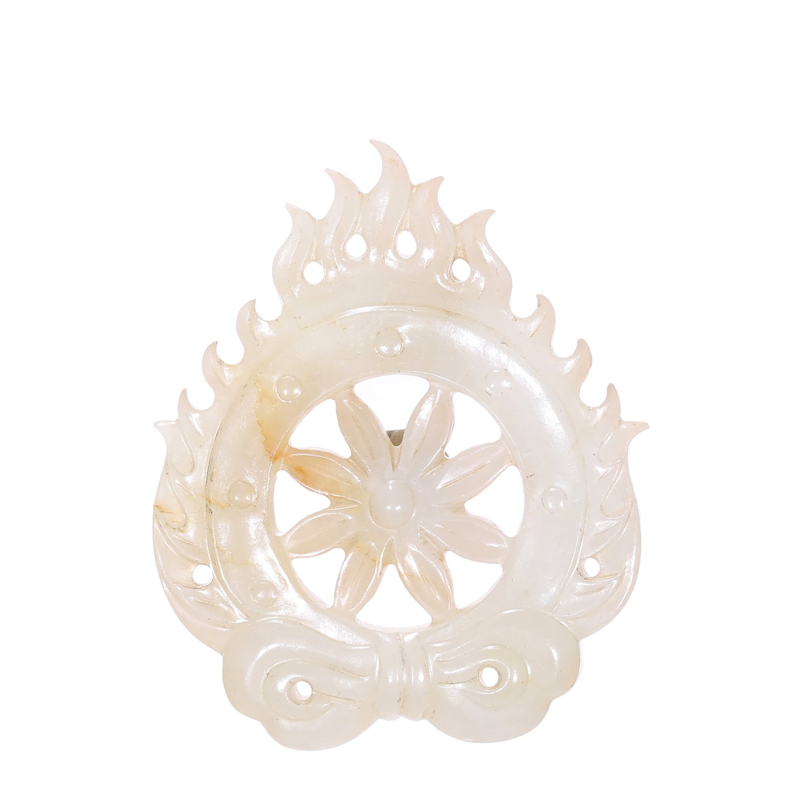 A Chinese White Jade Carved Pendant: 70 x 58 mm