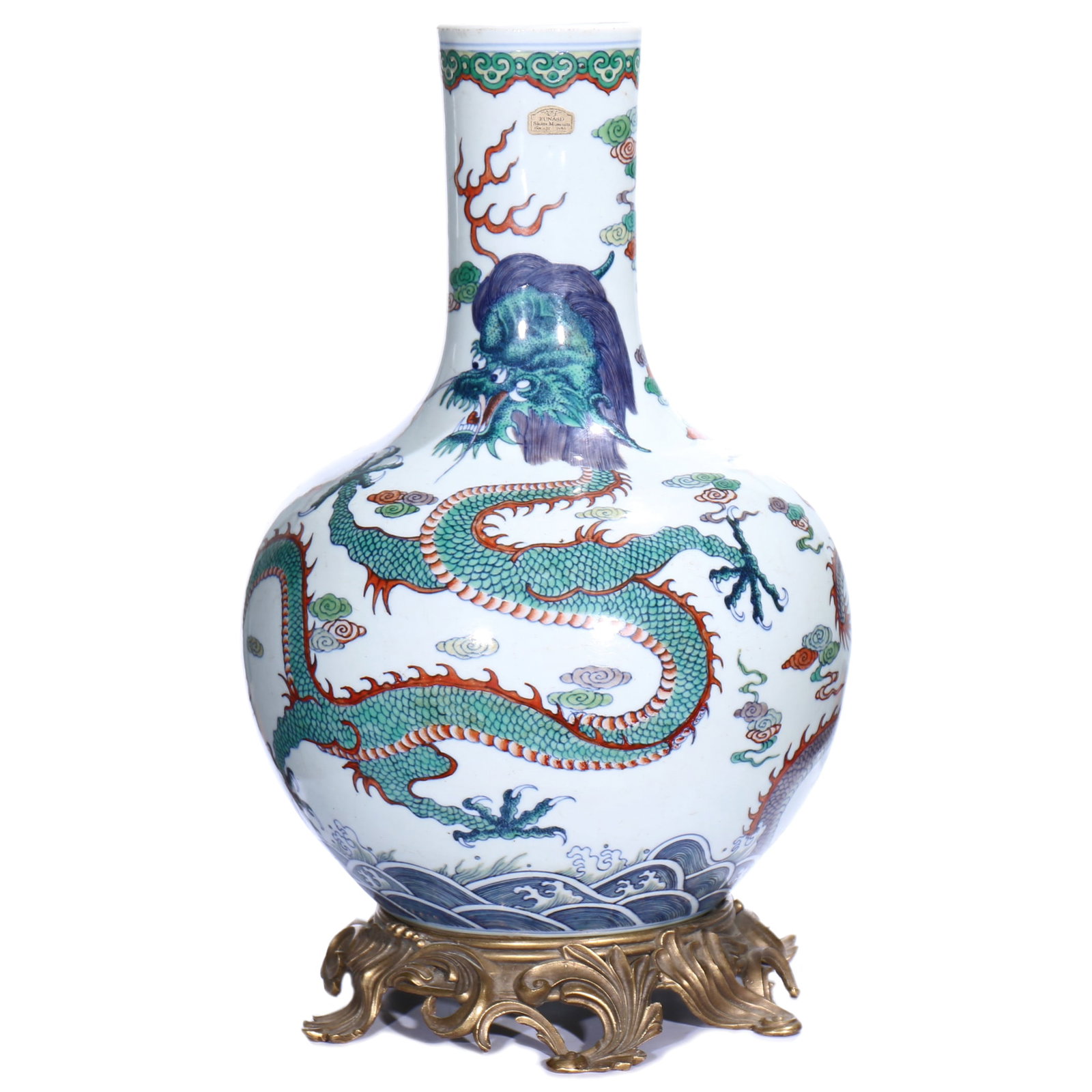 A Big Chinese Famille-Rose Porcelain Vase With Stand: H 38 cm, height including accessories 42 cm.