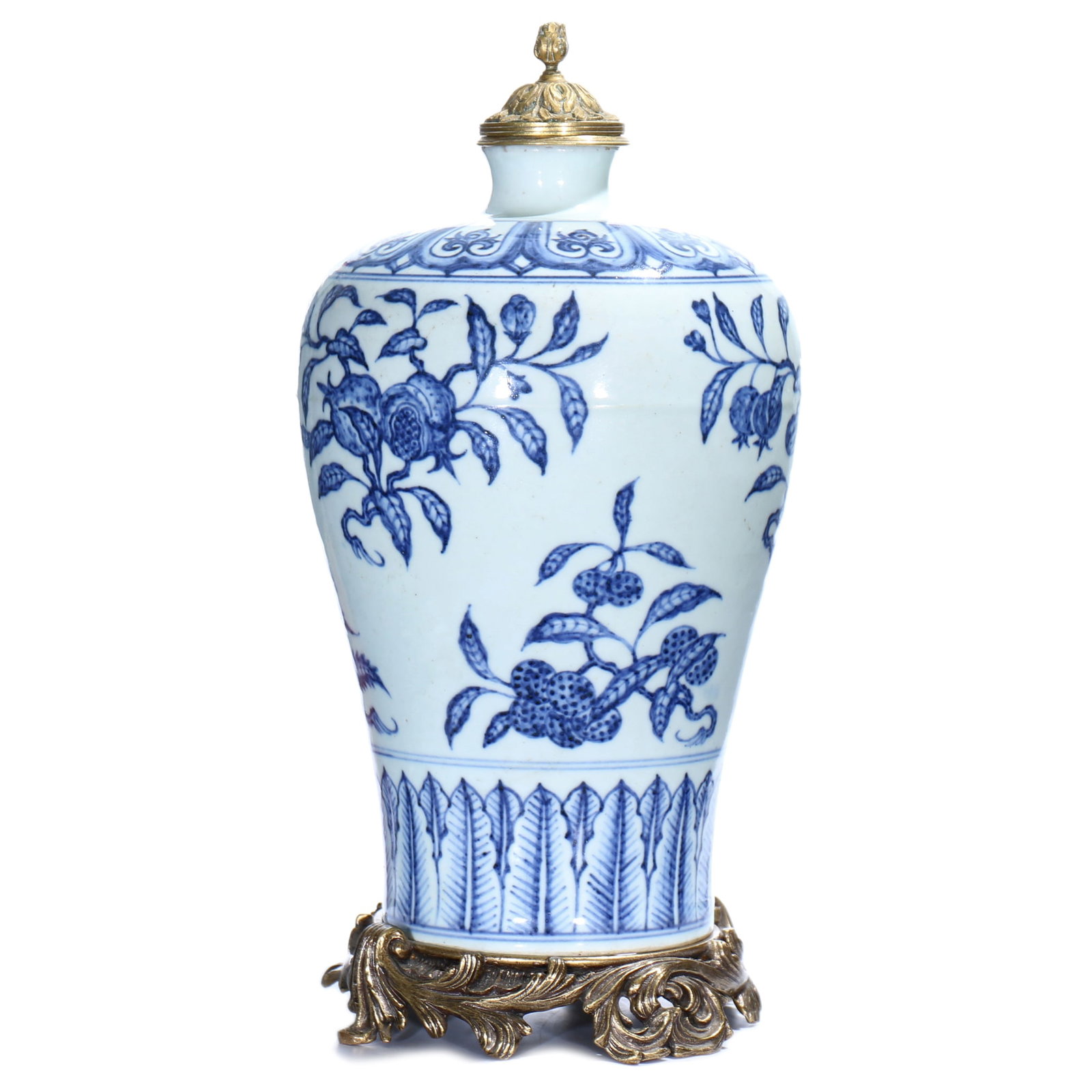 A Chinese Blue And White Glazed Porcelain Vase: H 24.5 cm, height including accessories 30.5 cm.