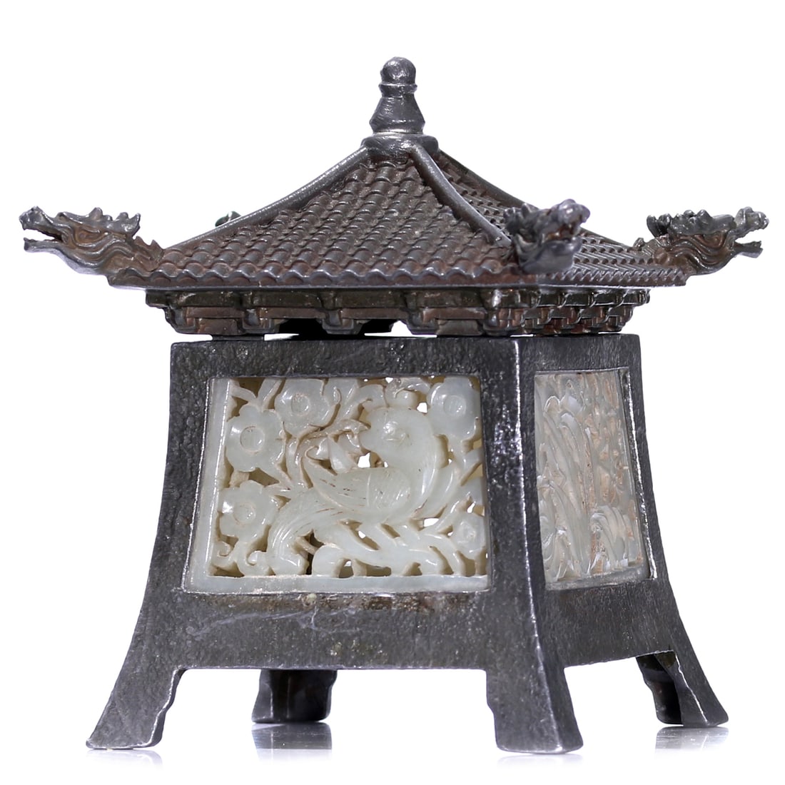 A Chinese White Jade Carved Temple-Shaped Censer (1 of 10)
