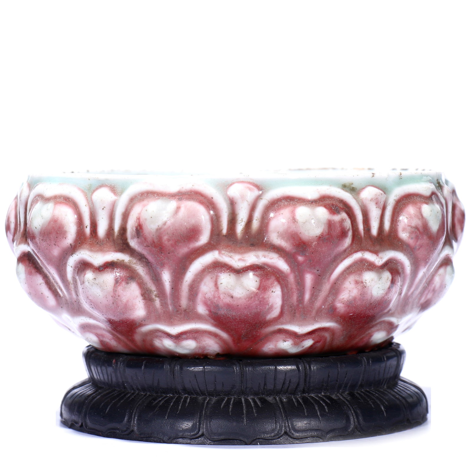 A Chinese Copper Red Glazed Porcelain Brush Washer: H 5 cm, height including accessories 7.5 cm.