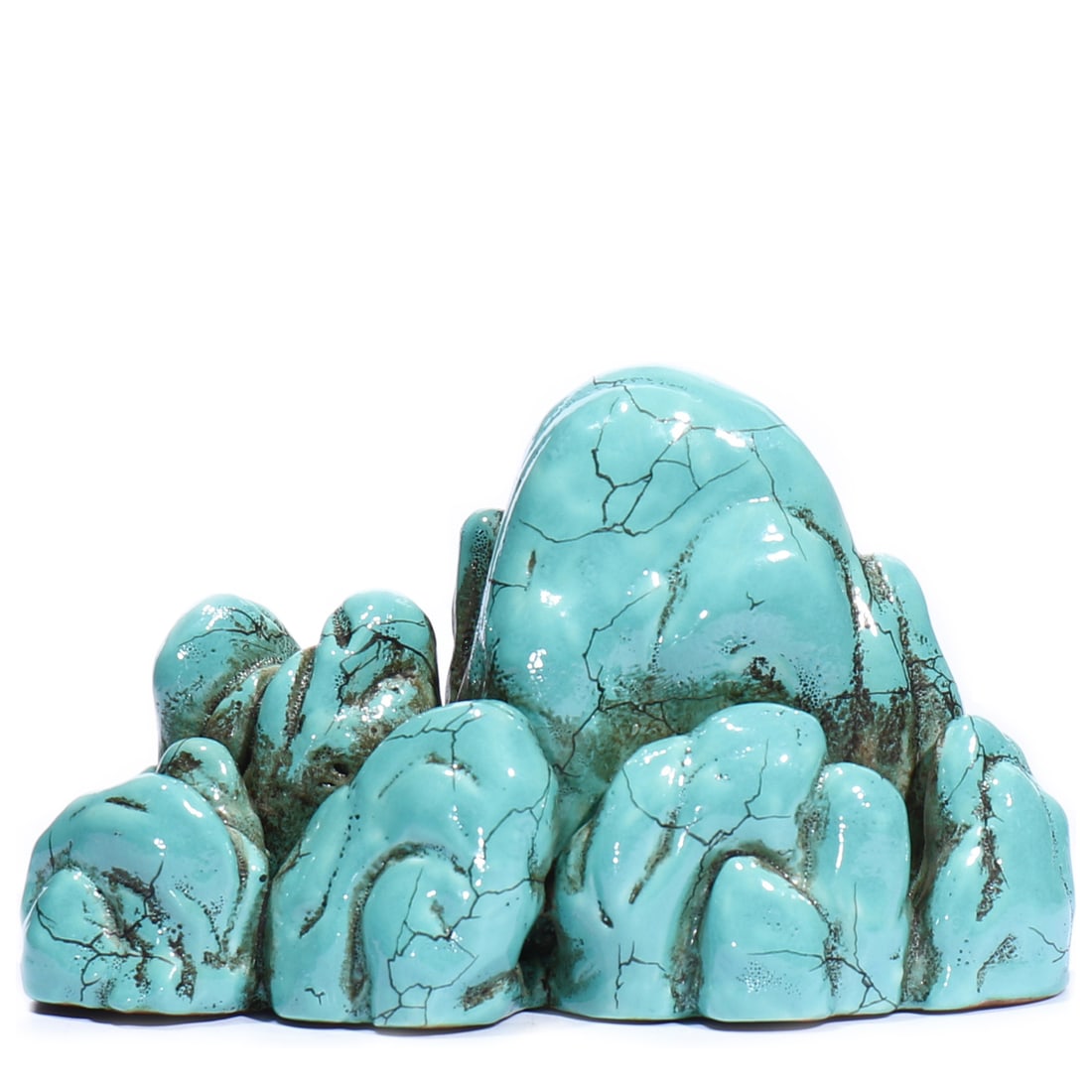 A Chinese Turquoise Glaze Porcelain Mountain Statue: 11.5 x 6.5 x 7 cm