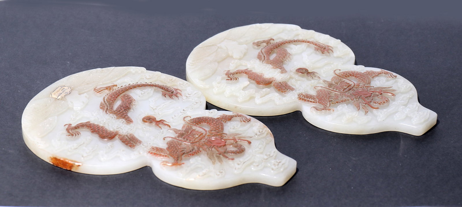 A Pair Of Chinese Cleverly Colored White Jade Carved Double Gourd Ornament With Stand - 12