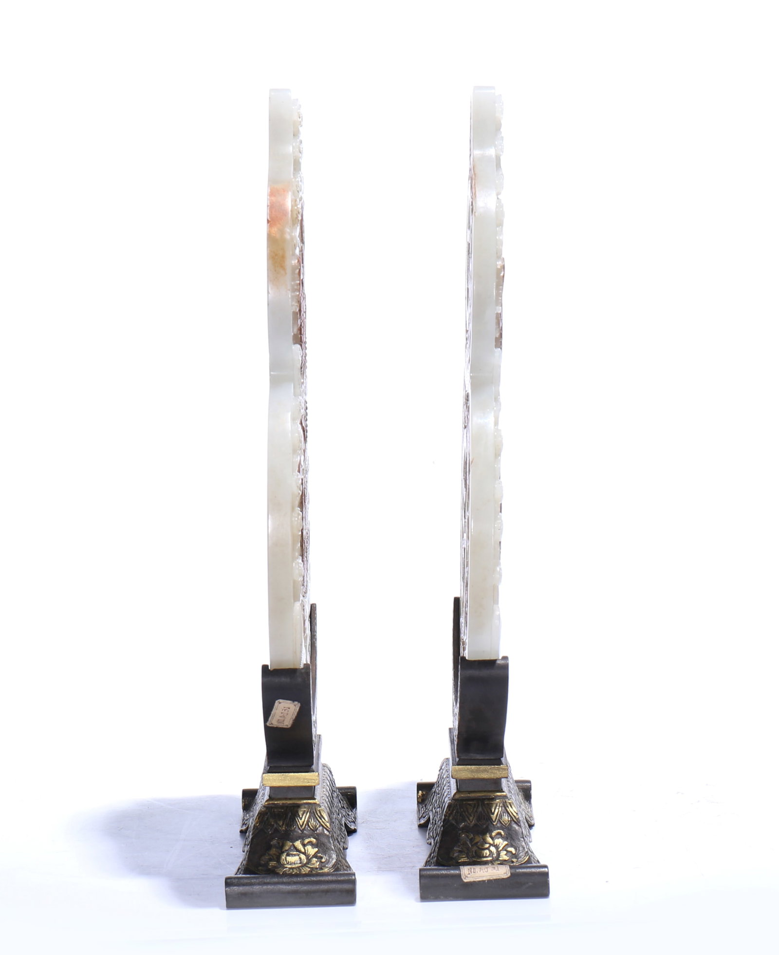 A Pair Of Chinese Cleverly Colored White Jade Carved Double Gourd Ornament With Stand - 13