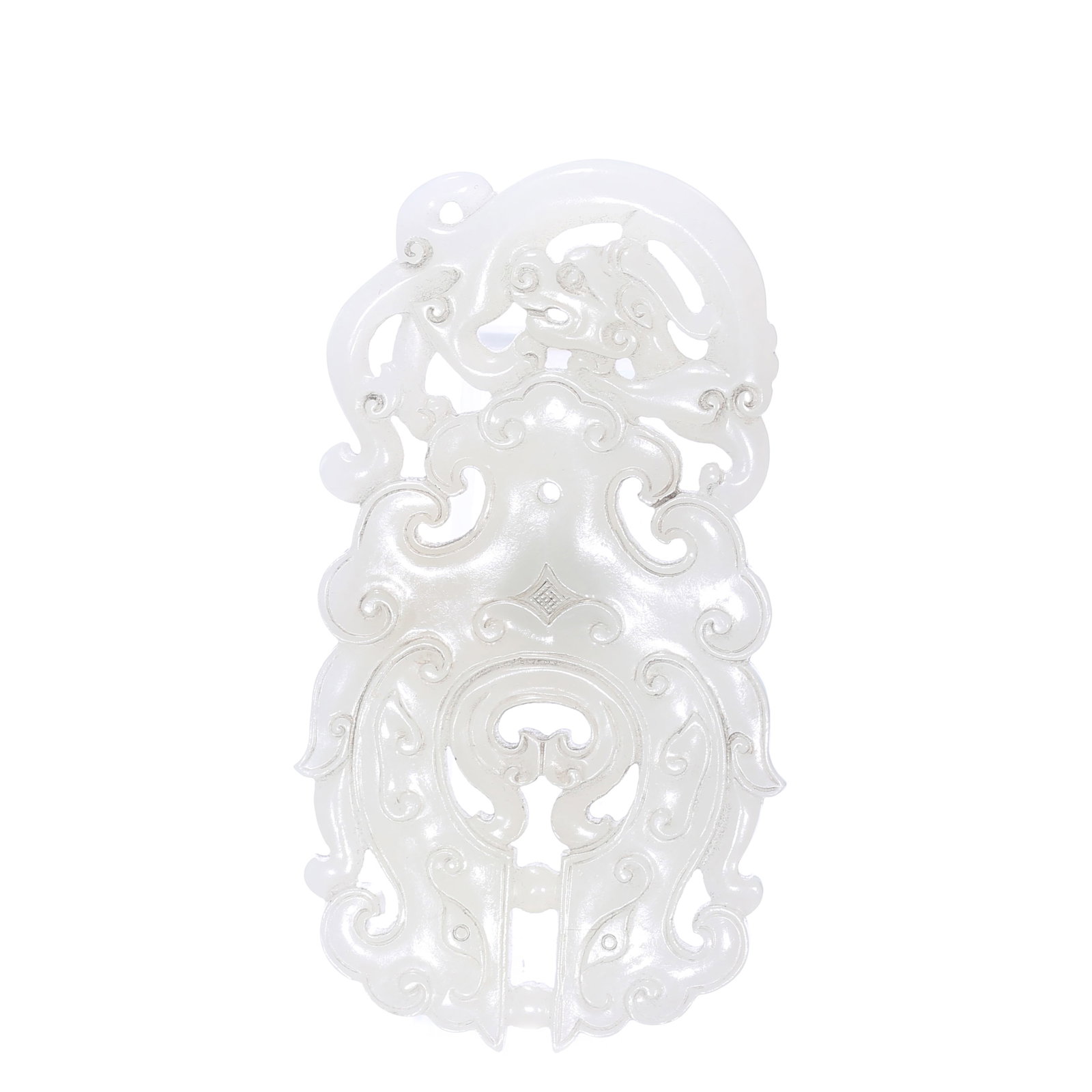 A Chinese White Jade Carved Pendant: 84 x 46 mm