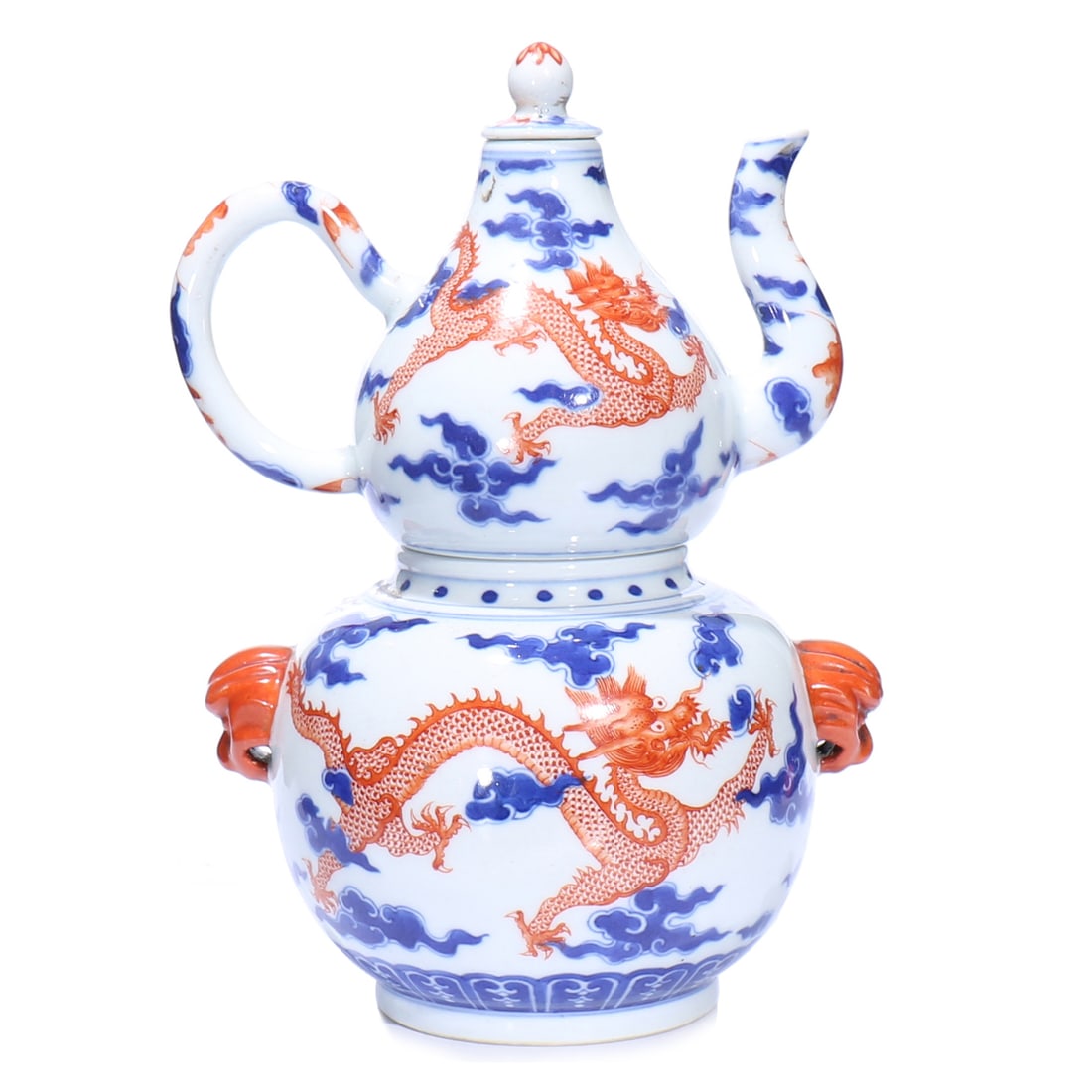 A Chinese Blue And White and Copper Red Glazed Porcelain Wine Pot (1 of 10)