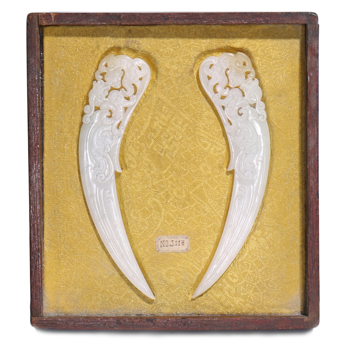 A Pair Of Chinese White Jade Carved Hair Pin With Box: 12 x 2.5 cm, box 15.5 x 14 x 4.5 cm