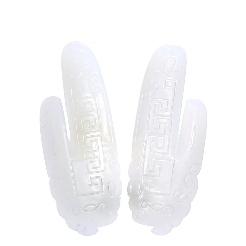 A Pair Of Chinese White Jade Carved Pendant: 52 x 20 mm