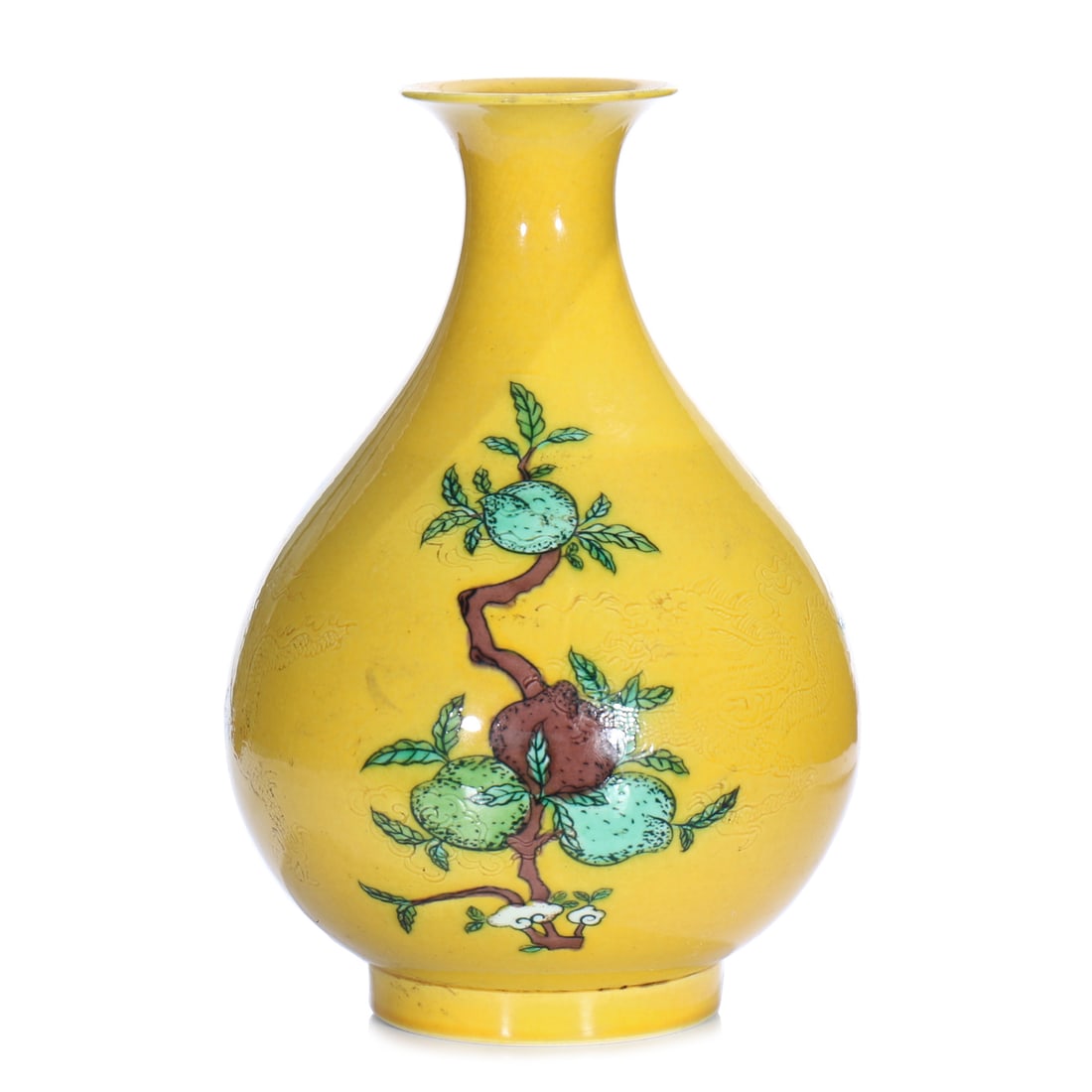 A Chinese Yellow Ground Wu Cai Glazed Porcelain Vase: H 17 cm