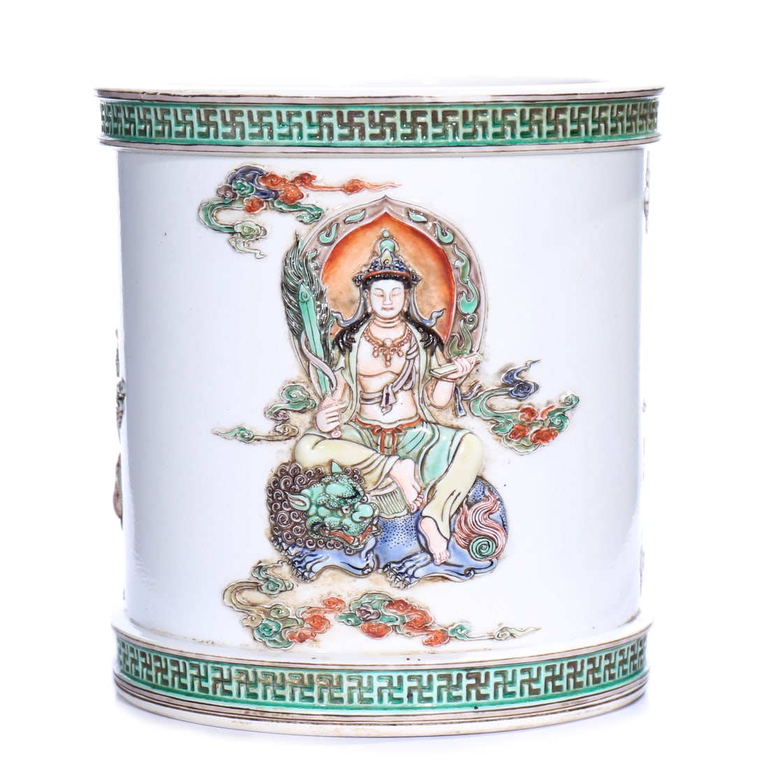 A Chinese Wu Cai Glazed Porcelain Brush Pot (1 of 8)