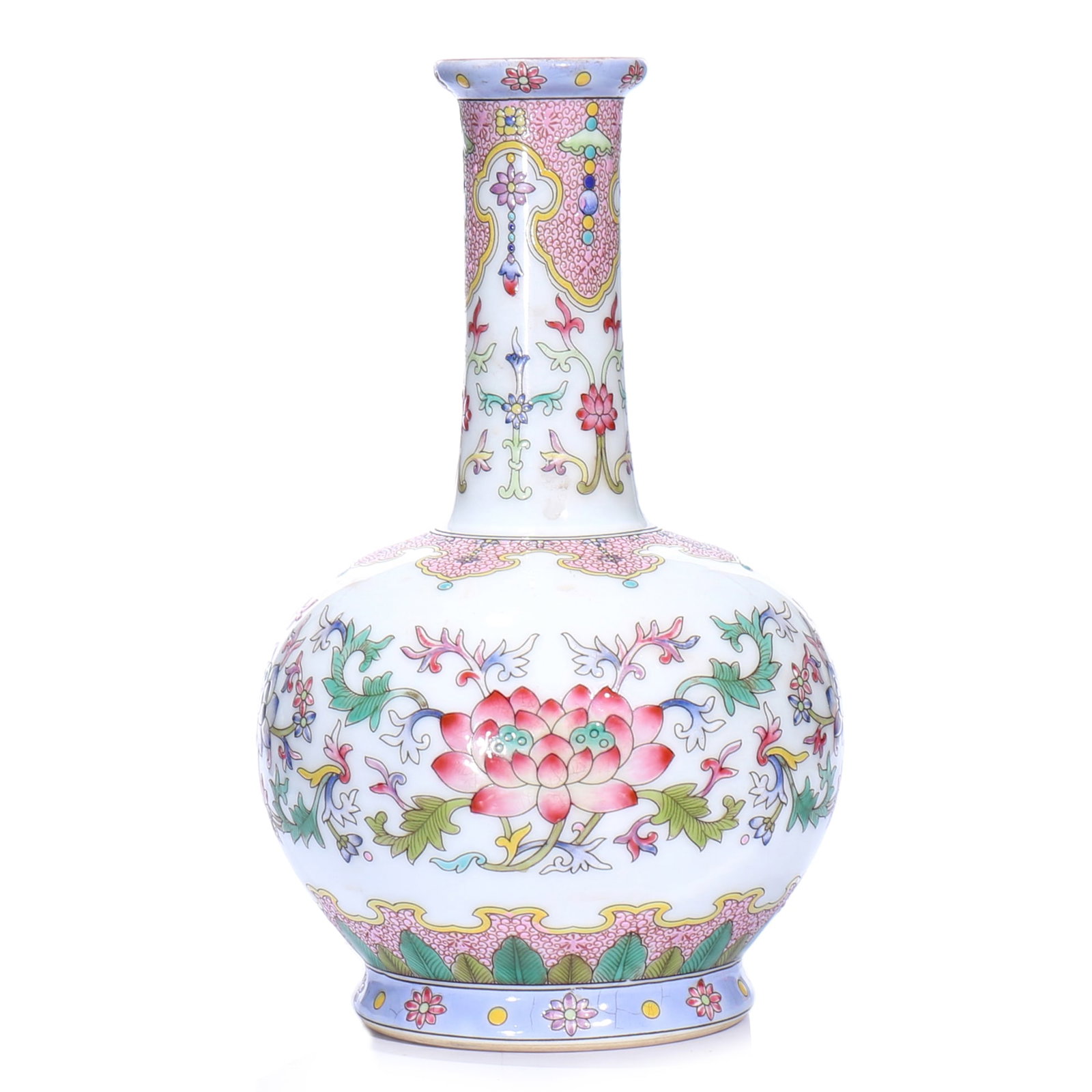 A Chinese Famille-Rose Porcelain Vase With Box: H 18 cm. Box size 33 x 23 x 19.5 cm