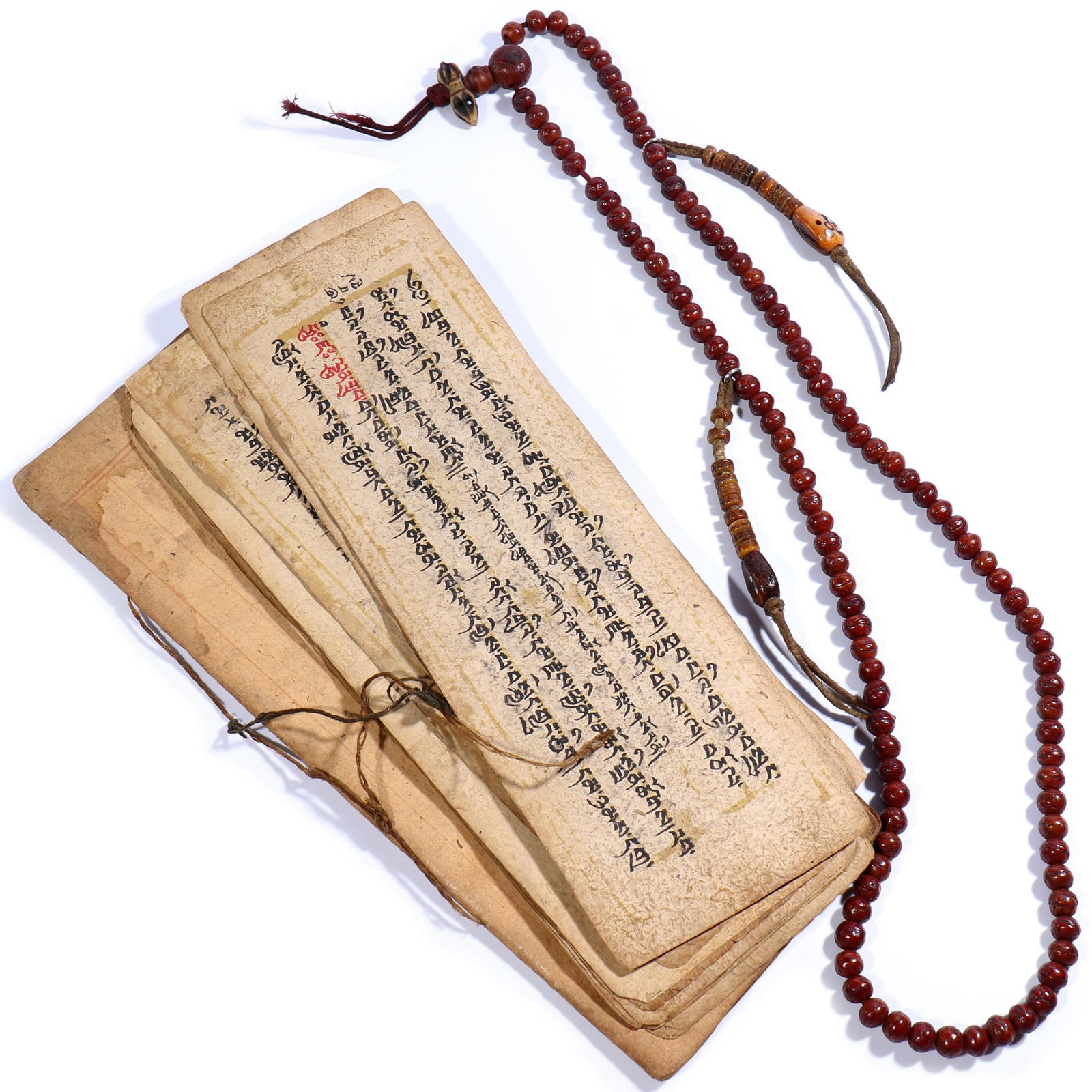 Sino-Tibet Lama's Necklace and Scriptures: Scriptures 29 x 10.5, Necklace L 46 cm, Beads Size: See pictures.