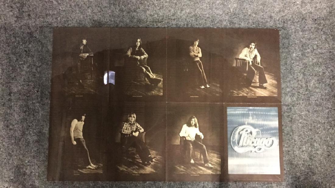 Chicago band members poster and Stage Fright band: Chicago band members poster with Robert Lamm, Walter Parazaider, James Pankow, Daniel Seraphine, Terry Kath, Peter Cetera, and Lee Loughnane 22"x33" and Large picture of Stage Fright band 20"x12.5" an
