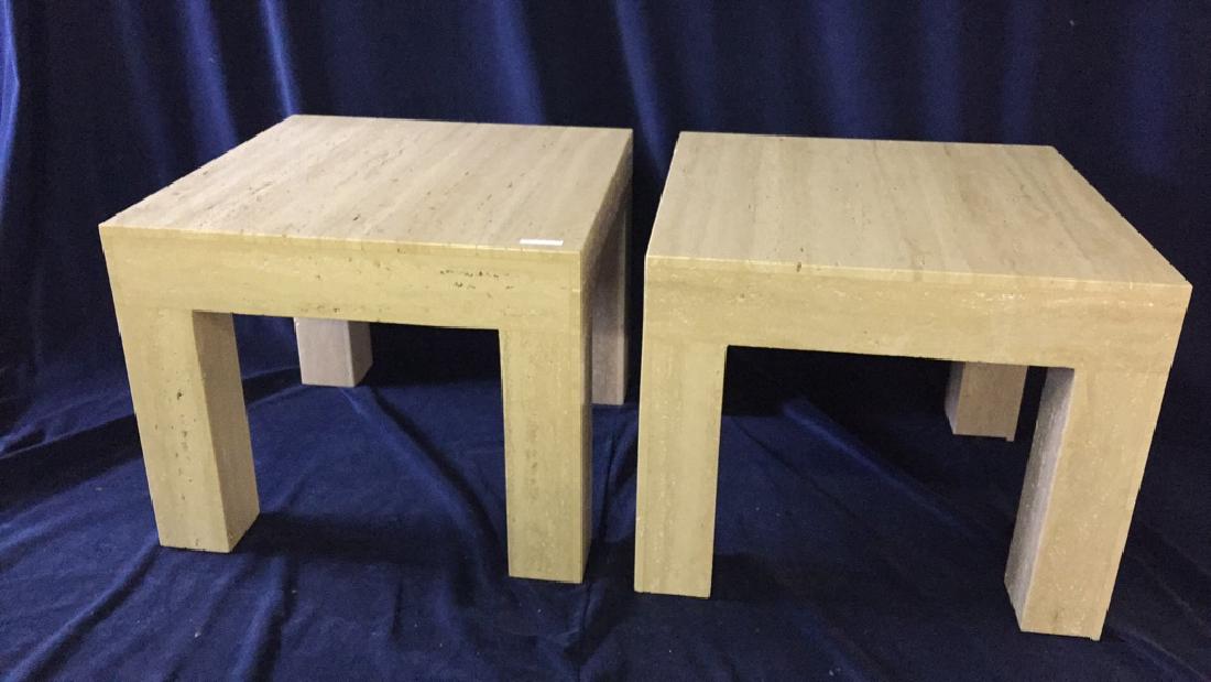 Pair of Square Top Travertine End Tables (1 of 6)