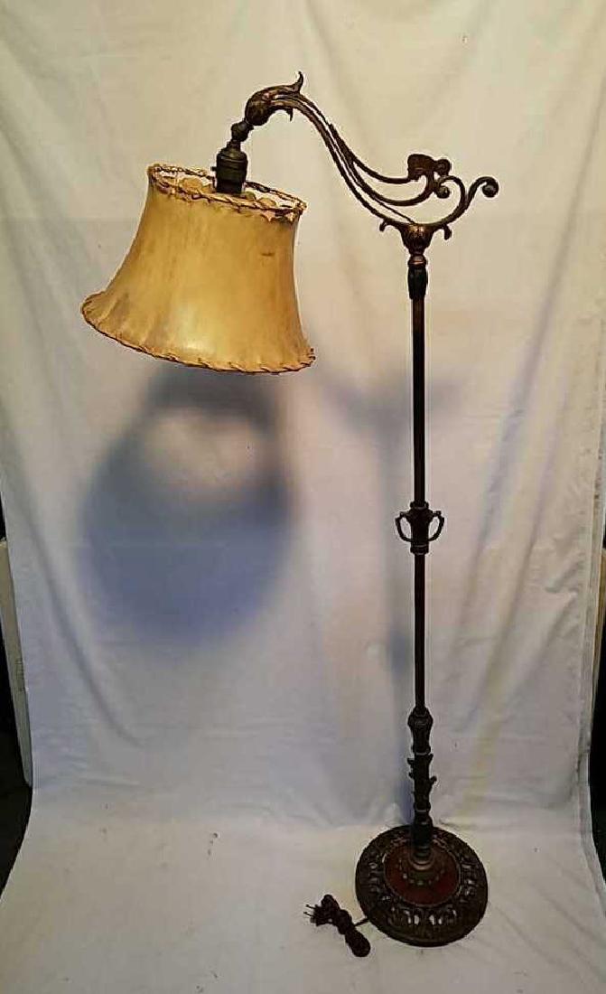 Antique Brass Bridge lamp with sheepskin lampshade (1 of 3)
