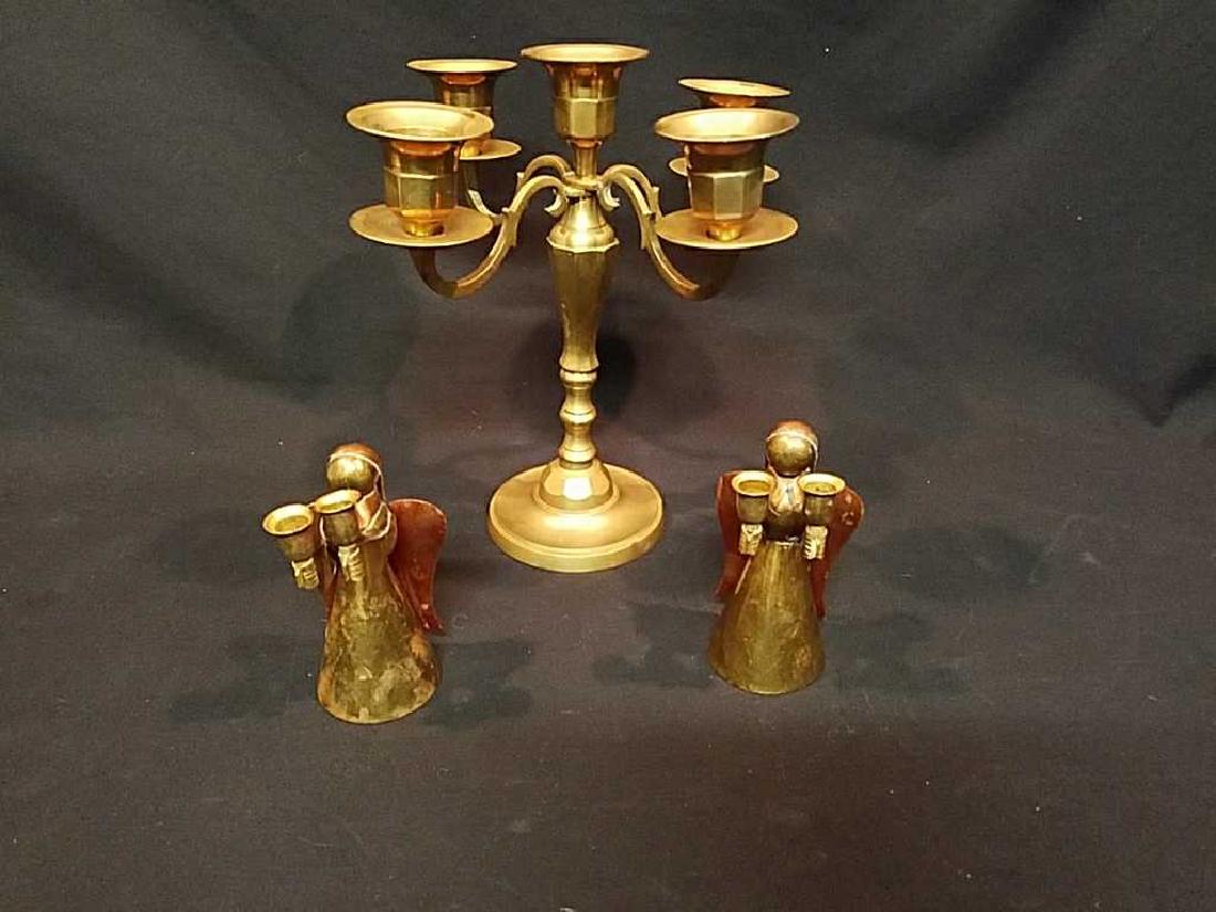 Brass Five Light Candleabra with Two Angles (1 of 7)