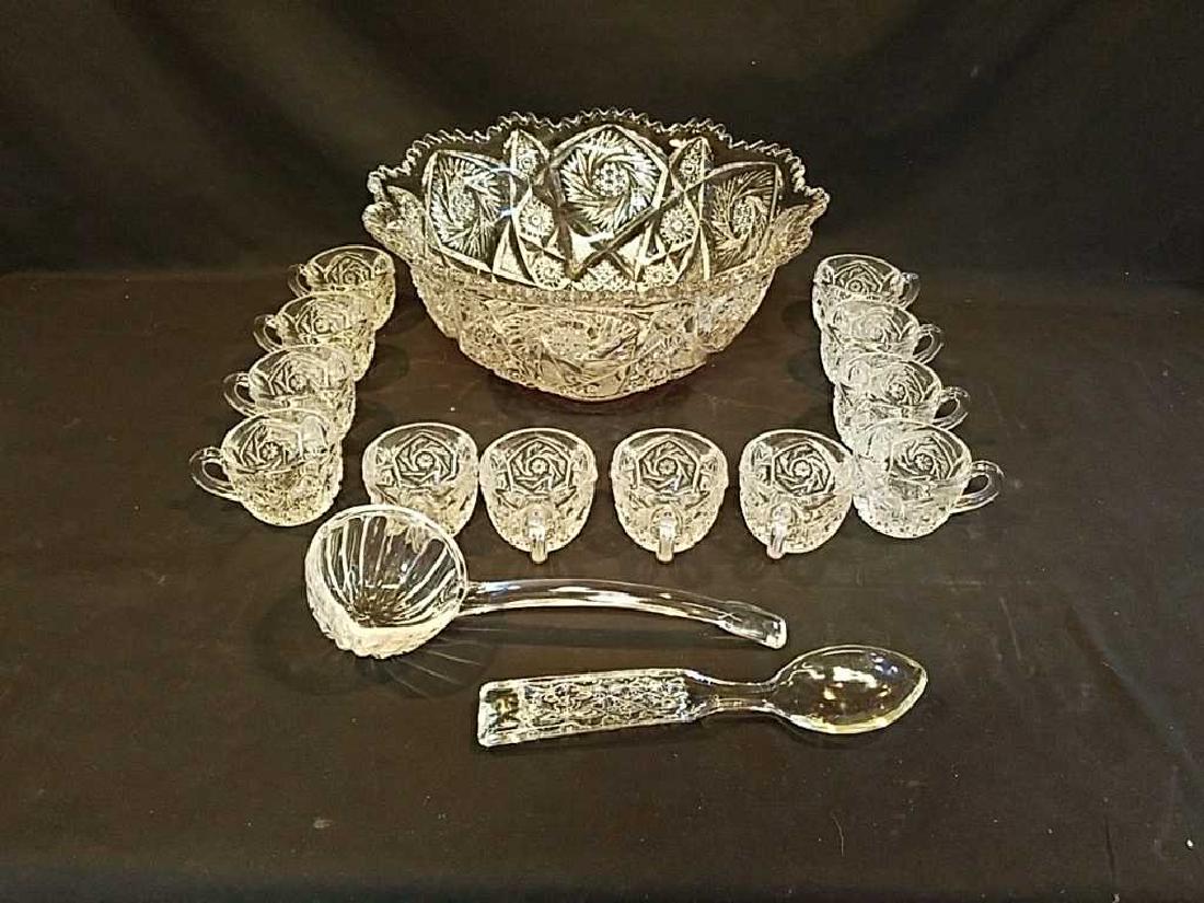 Cut Glass Punch bowl set with ladle & 12 cups (1 of 7)