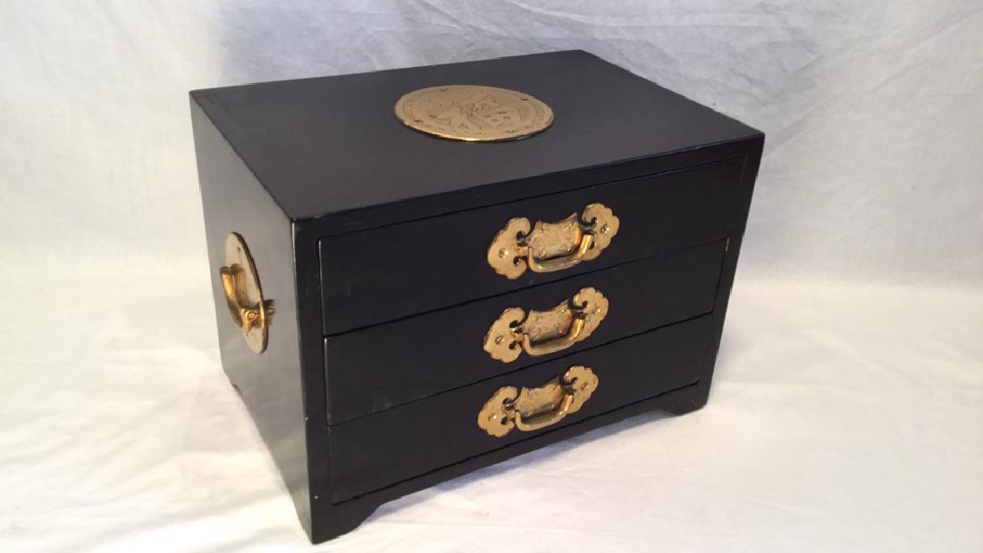 Black 3 drawer Asian jewelry box w / gold accents (1 of 7)