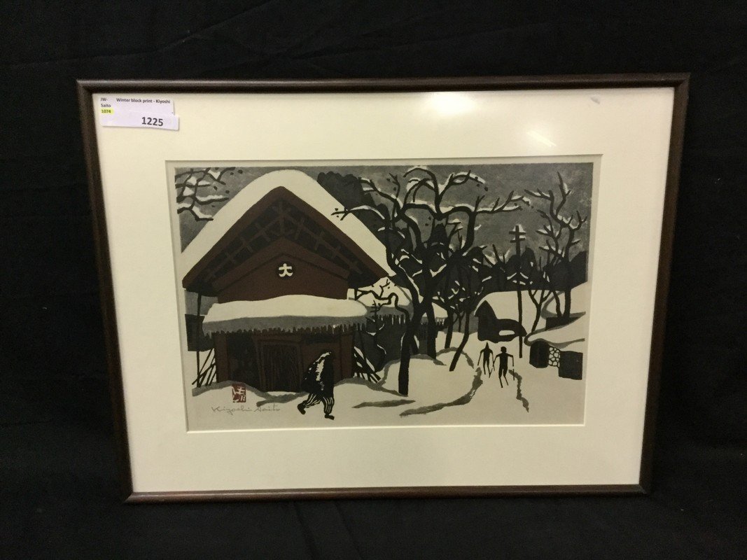 Winter block print Kiyoshi Saito: Winter block print signed Kiyoshi Saito 16x22
