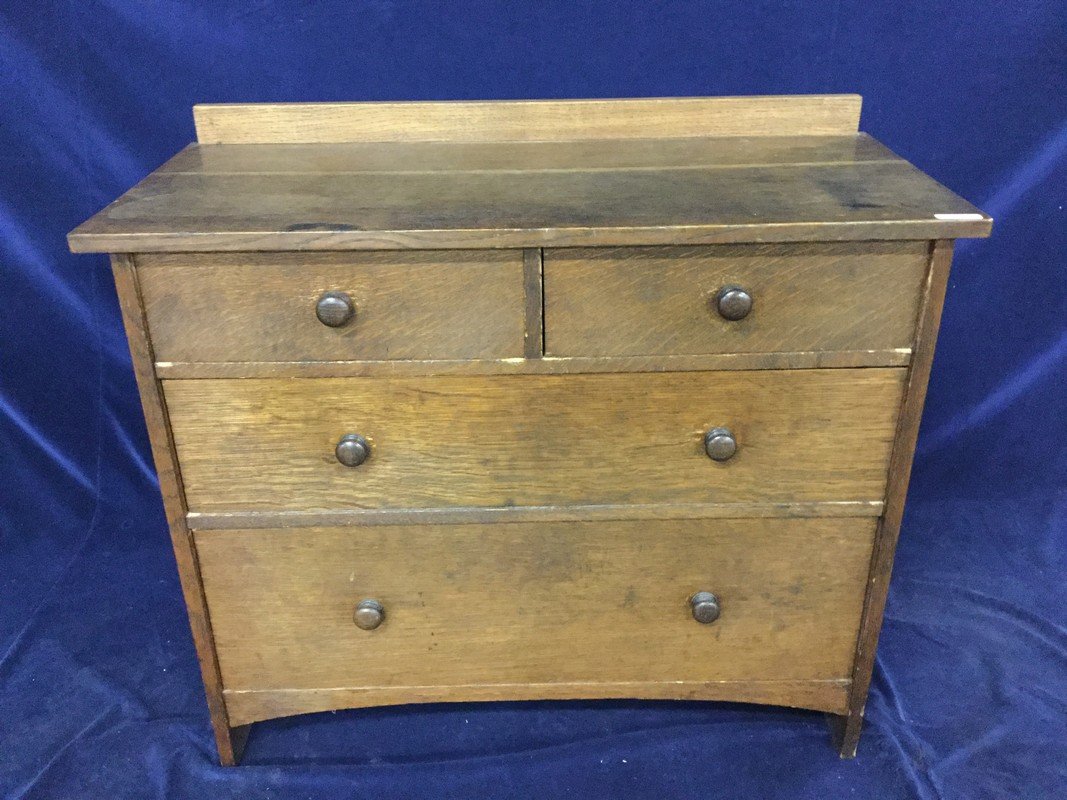 Gustav Stickley four drawer chest of drawers: Gustav Stickley four drawer chest of drawers. Replaced back splash. Labeled. 30" X 36" X 16"