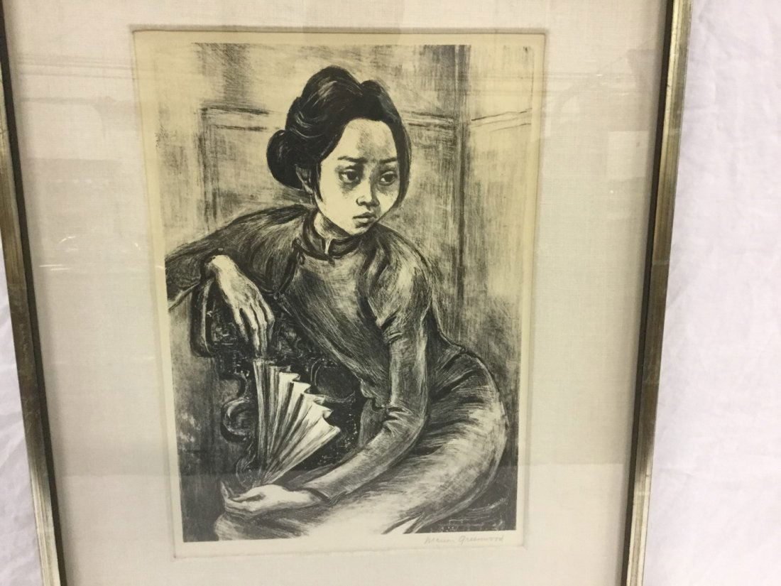 Marion Greenwood Chinese figural print pencil signed (1 of 4)
