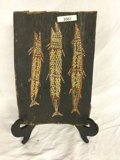 Wooden panel decoration: Wooden painted panel decoration of fish native American design