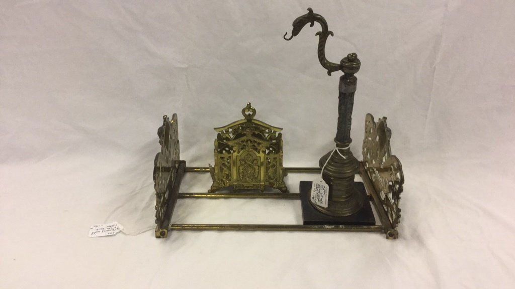 Brass book holder, letter holder and candle stand (1 of 1)