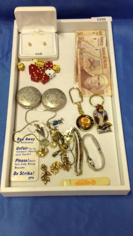 Tray of miscellaneous jewelry and Mexican money (1 of 4)