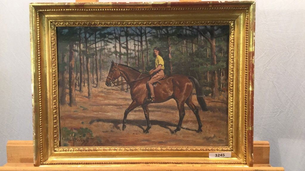 Framed oil on board of woman riding horse (1 of 4)