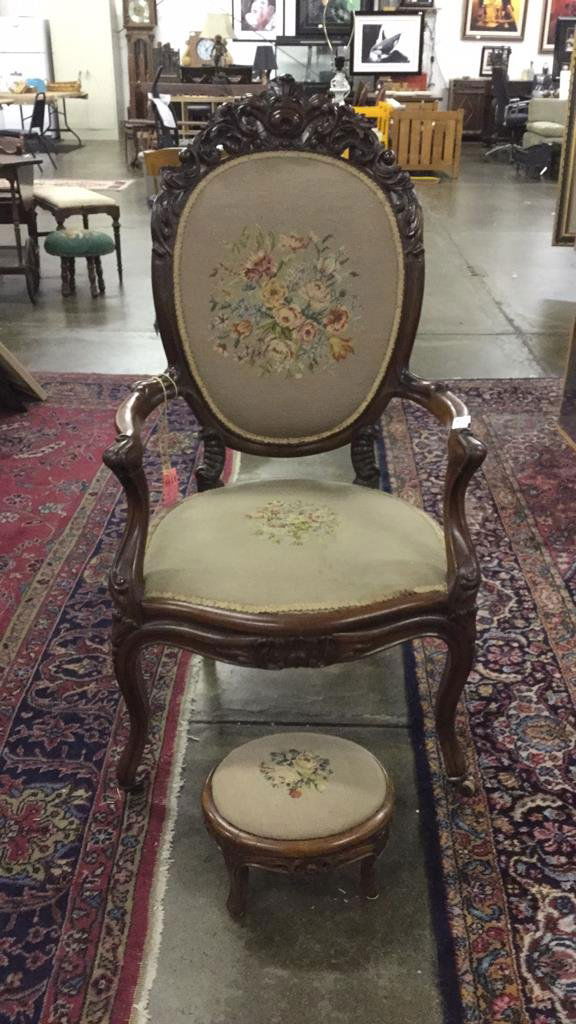 Victorian Rose wood chair with foot stool (1 of 1)