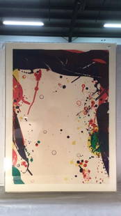 Abstract splatter painting signed 93/144: Abstract splatter painting signed 93/144. 32x24