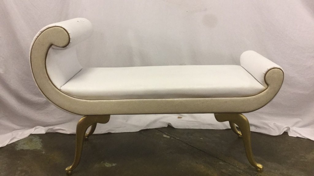 White chaise lounge with gold legs: White chaise lounge with gold legs. 32"x48"x17"