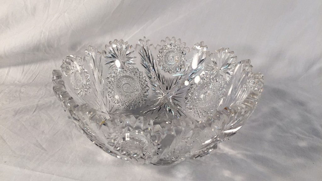 Large Antique Heavy Cut Crystal Bowl (1 of 5)