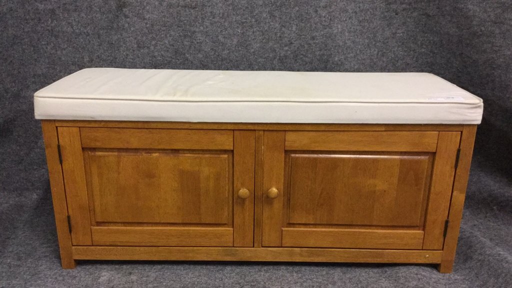 Low Padded Storage Bench: Low Padded Storage Bench. Appx. 45" L x 20" T x 15" D.