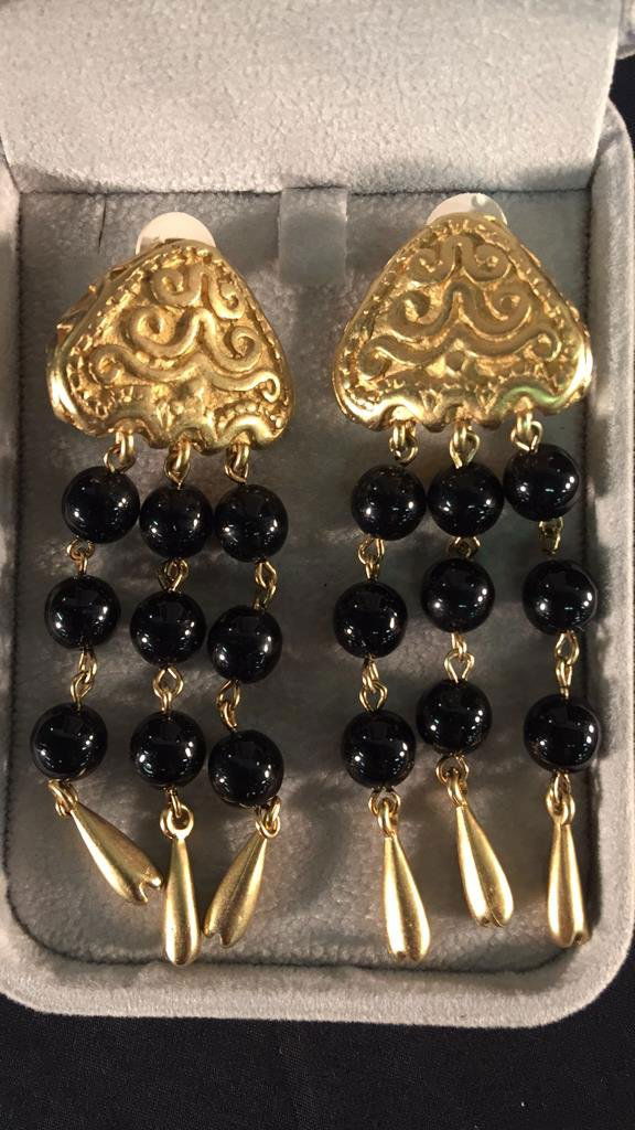 DKNY Onyx Costume Earrings: DKNY Onyx Costume Earrings. Appx 3" long.