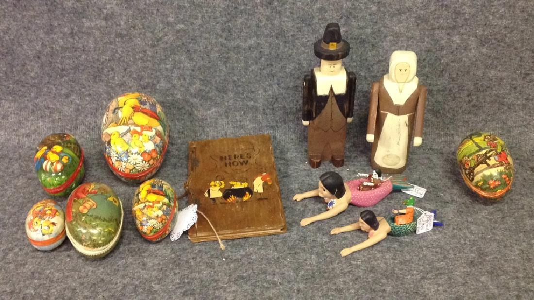 Lot of figurines & vintage Nesting eggs: Lot of figurines & vintage Nesting eggs. Including Mexican mermaid figures