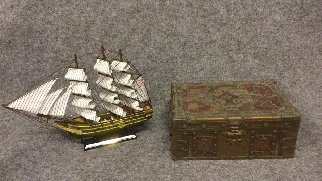 Small metal poker set and Model sailing ship (1 of 4)