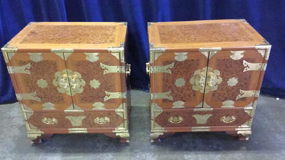 Two Burl inlaid Asian end tables (1 of 3)